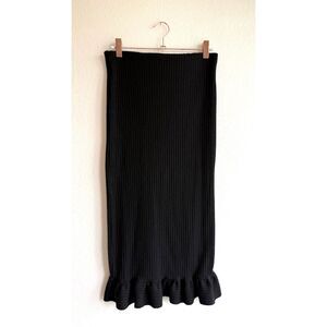 Urban Outfitters Ribbed Ruffle Hem Jersey Pencil Skirt in Black size Small
